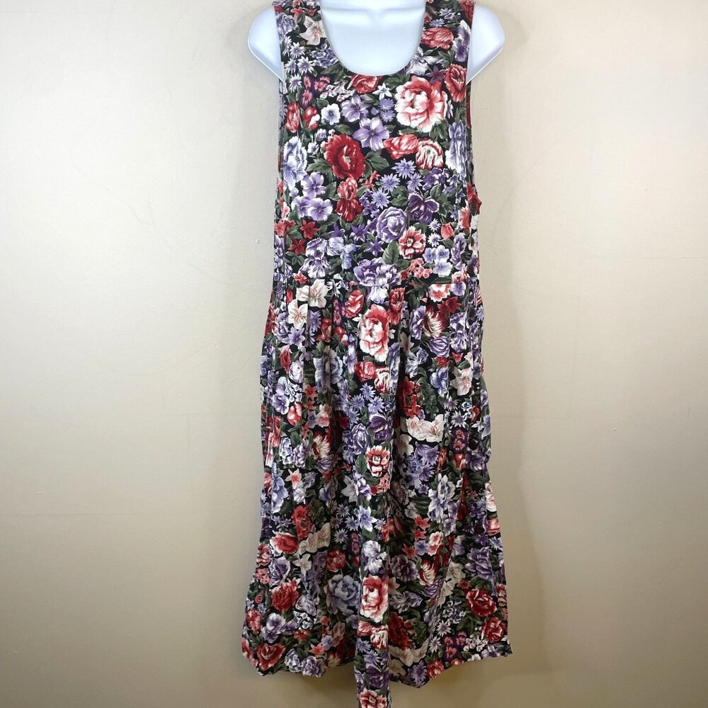 Vintage Bryn Connelly Cottage Floral Dress Small Purple Midi Twee Modest Prairie